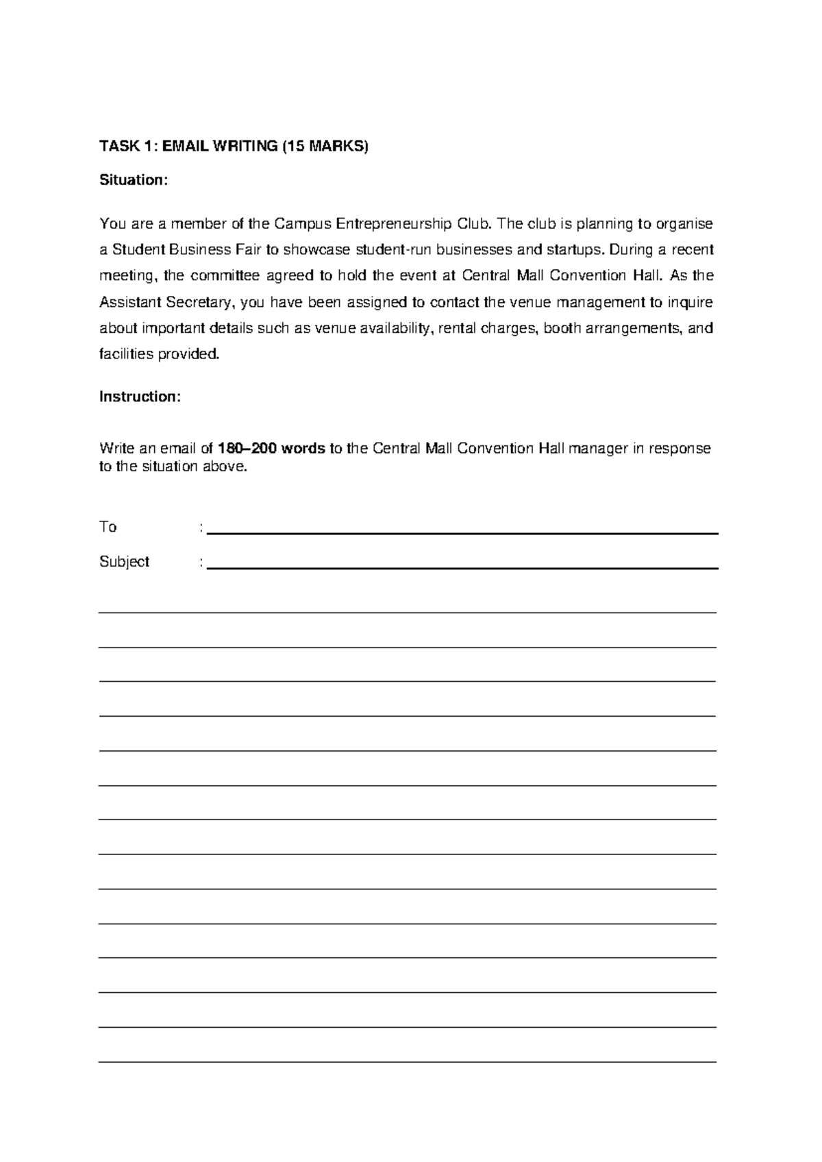 LCC TASK 1: Email Writing for Student Business Fair (15 Marks) - Studocu