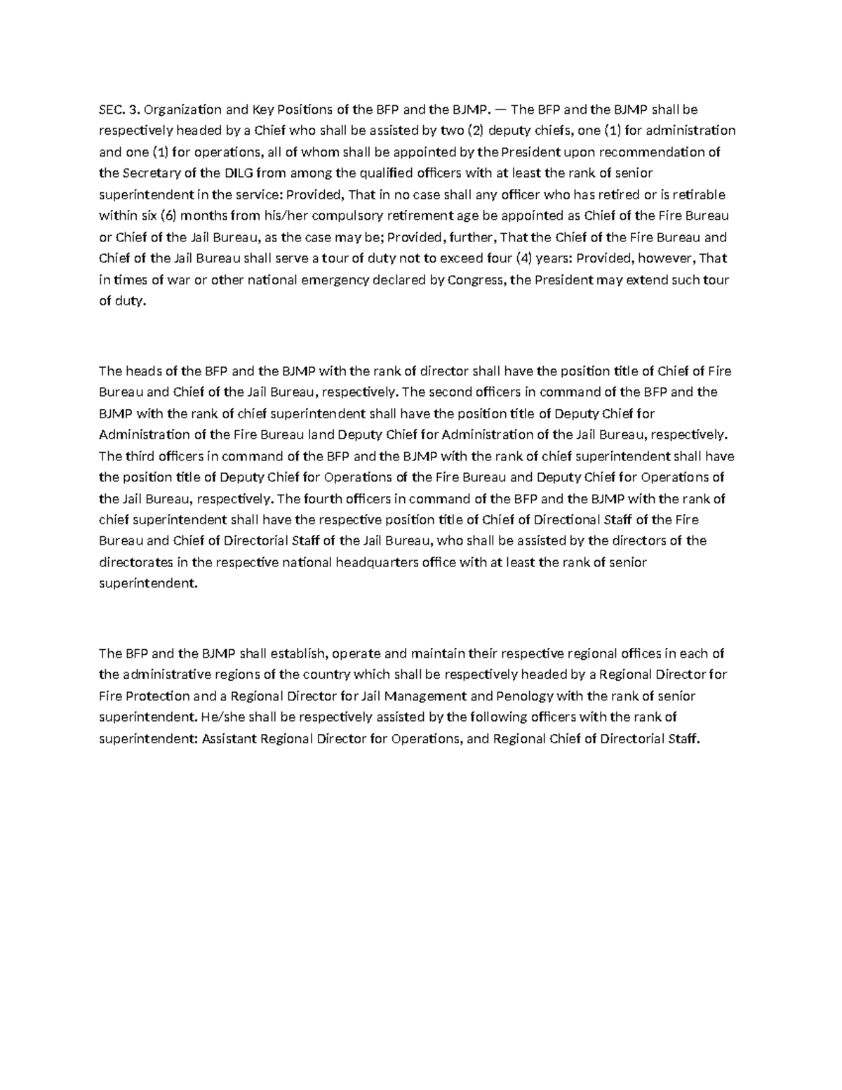 Organizational Structure of BFP and BJMP - RA 9263 - Studocu