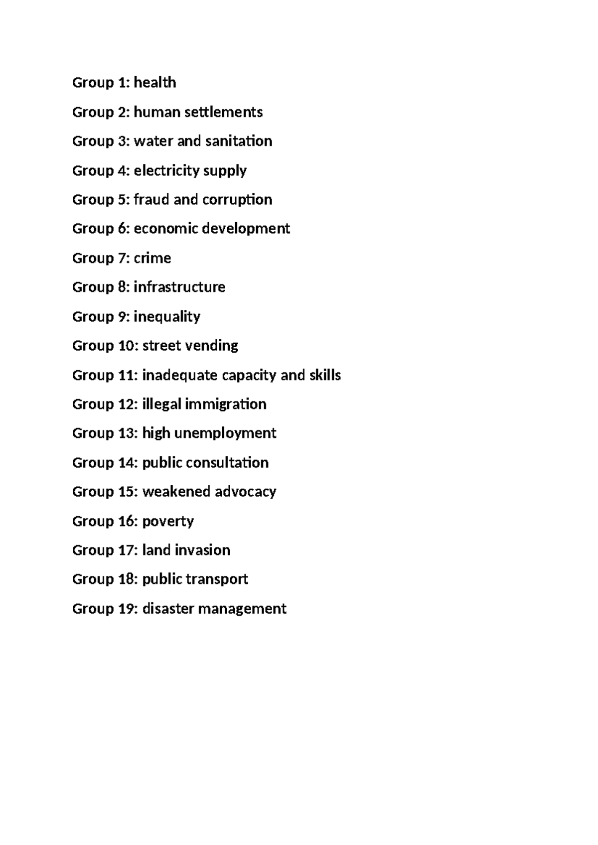 Problem allocation - hrmg2hg - Group 1: health Group 2: human ...