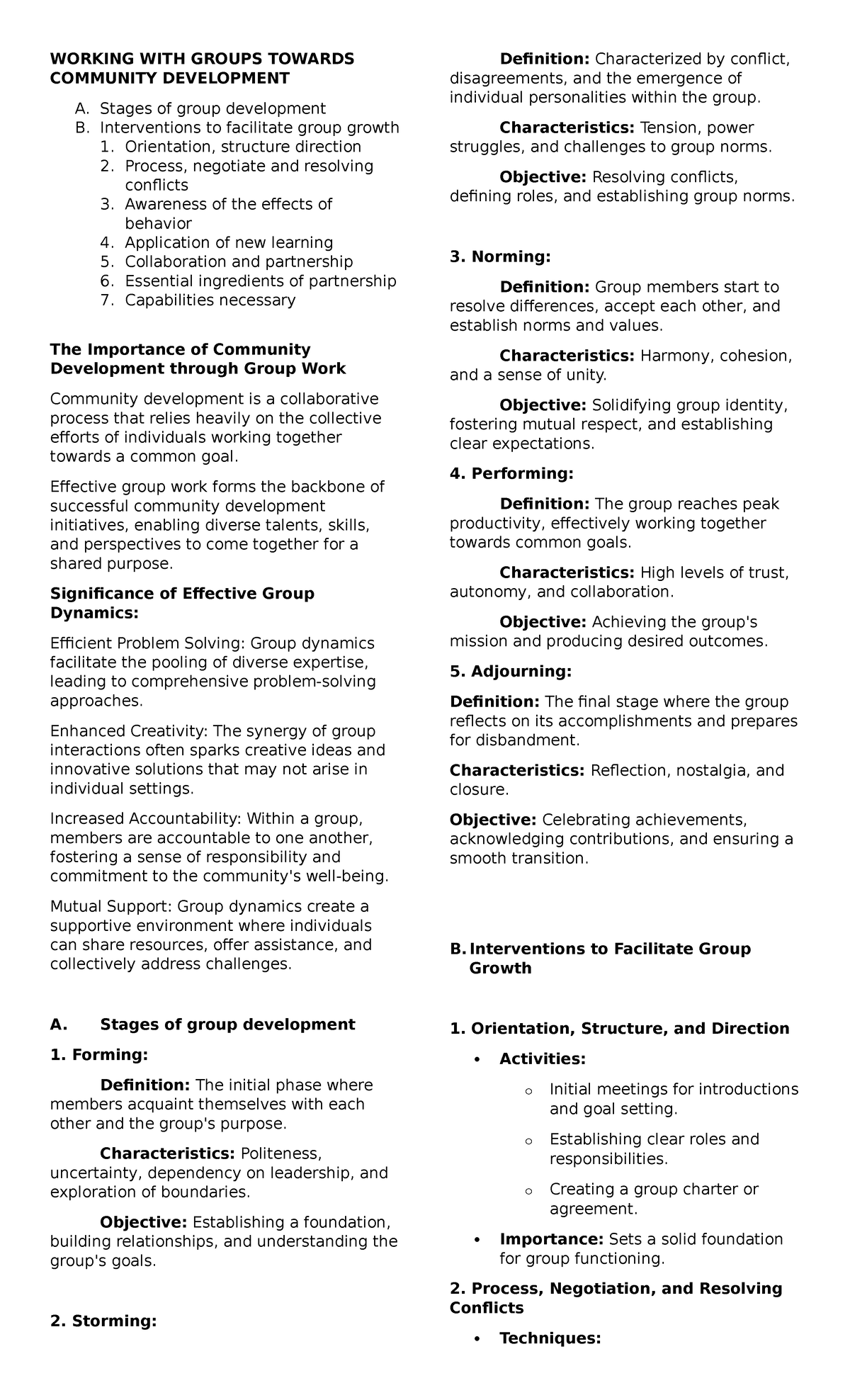 CHN 2 Module 9 Working with Groups for Effective Community Dev. - Studocu
