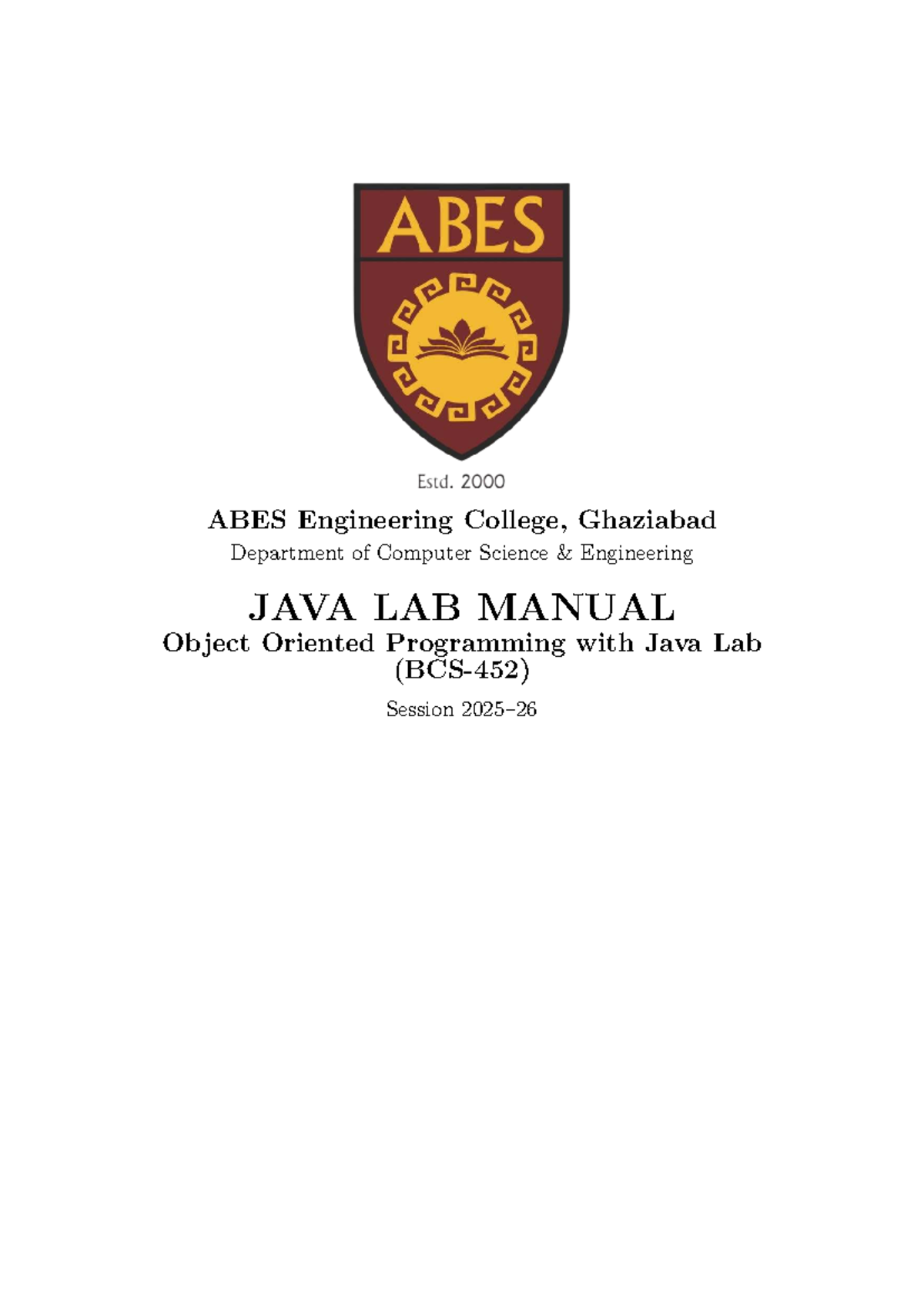 Java Lab Manual BCS 452 - Object Oriented Programming Experiments - Studocu