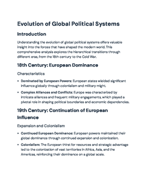 The Evolution of International Systems: 18th Century to the Cold War ...