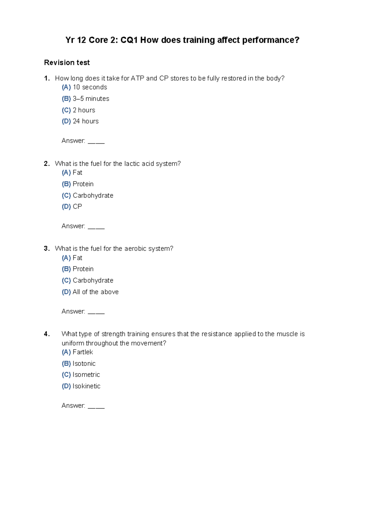 Core 2: CQ1 Revision Quiz - Training and Performance MCQs - Studocu