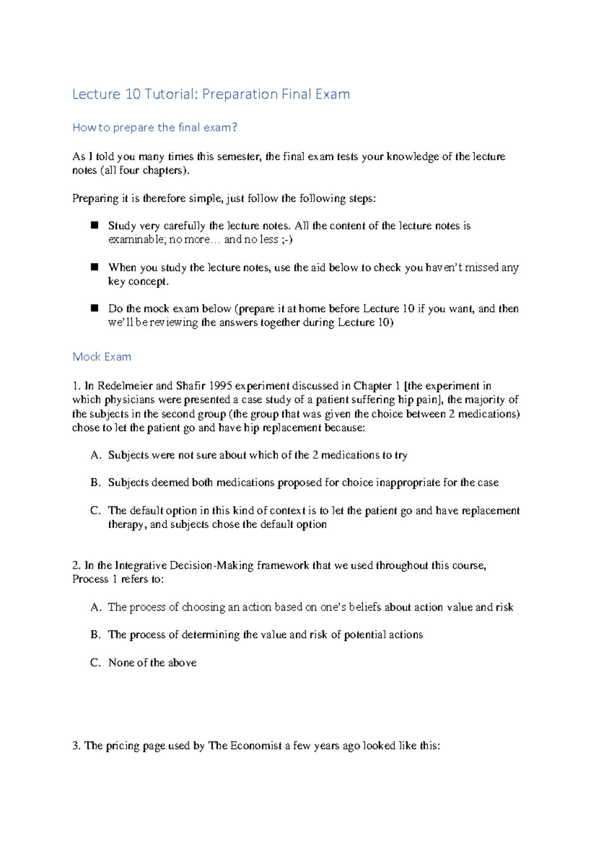 Final Exam Review: Key Concepts and Mock Exam (Course Code) - Studocu