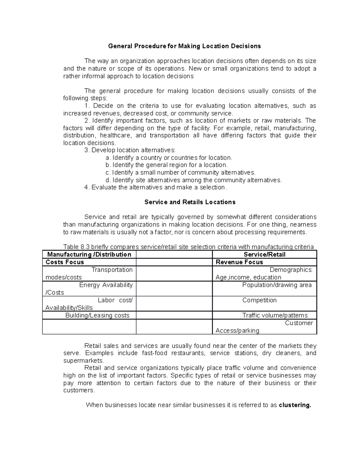 Location Decisions: General Procedures & Considerations for Services ...