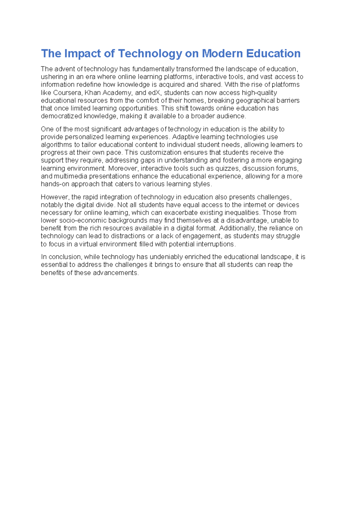 The Impact of Technology on Modern Education - With the rise of ...