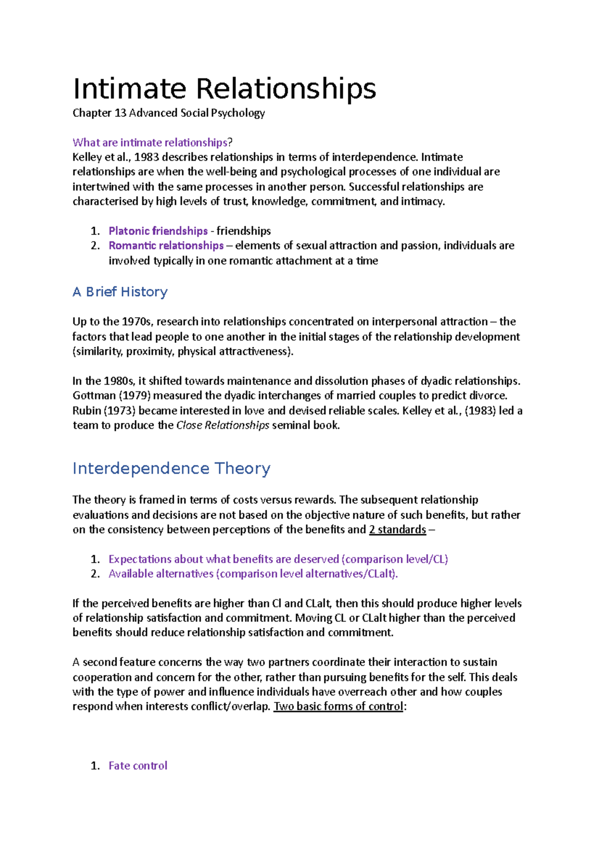 Advanced Social Psychology: Chapter 13 - Intimate Relationships ...