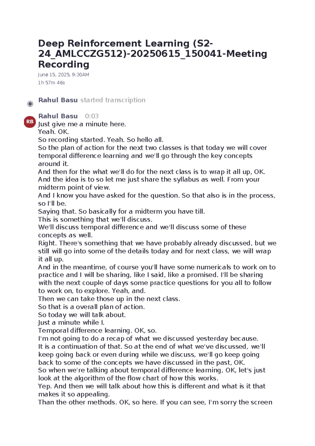 Deep Reinforcement Learning Lecture Notes (S2-24 Amlcczg 512) - Studocu