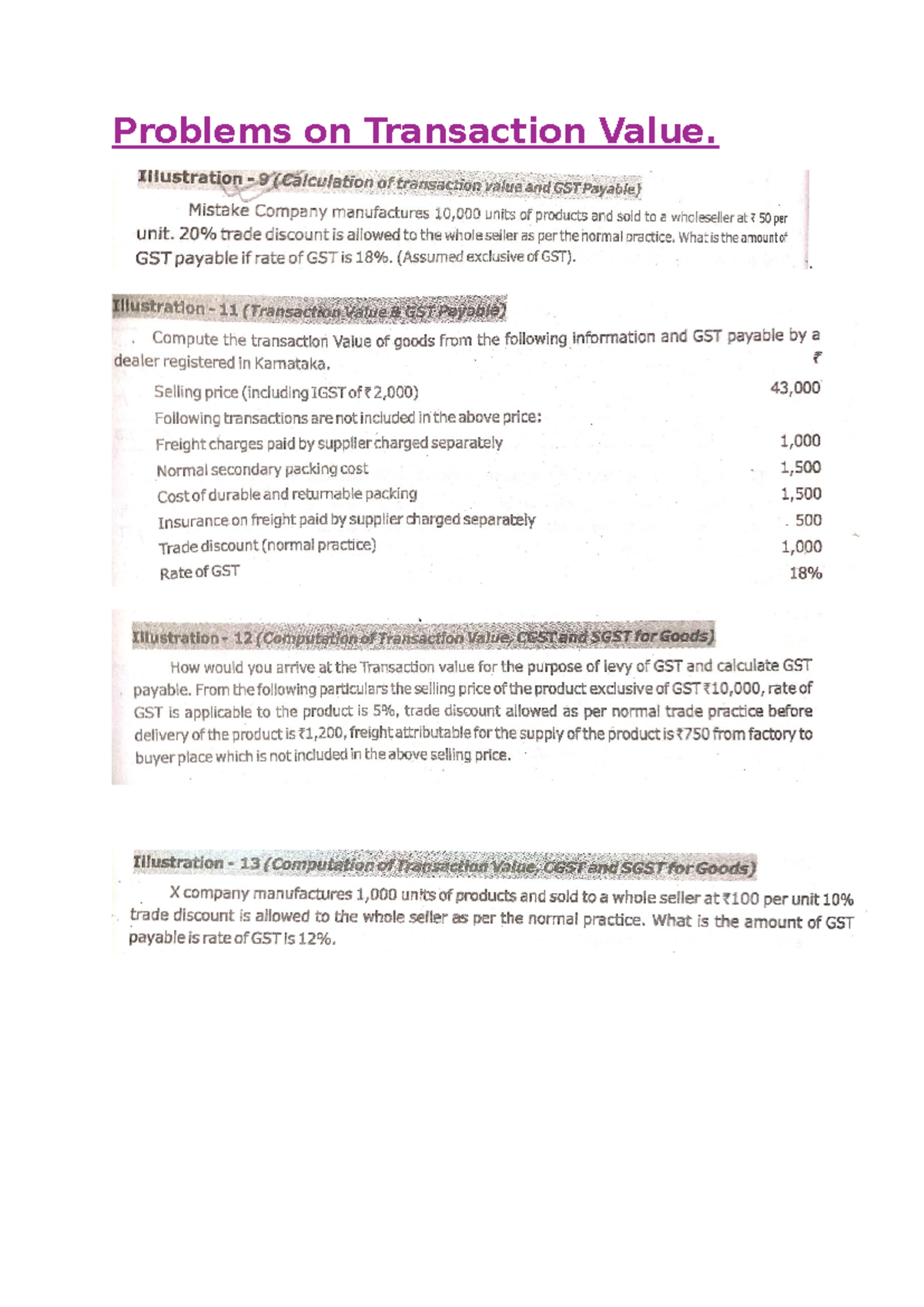 Module 3 - Summary of chapter 3 notes - Problems on Transaction Value ...