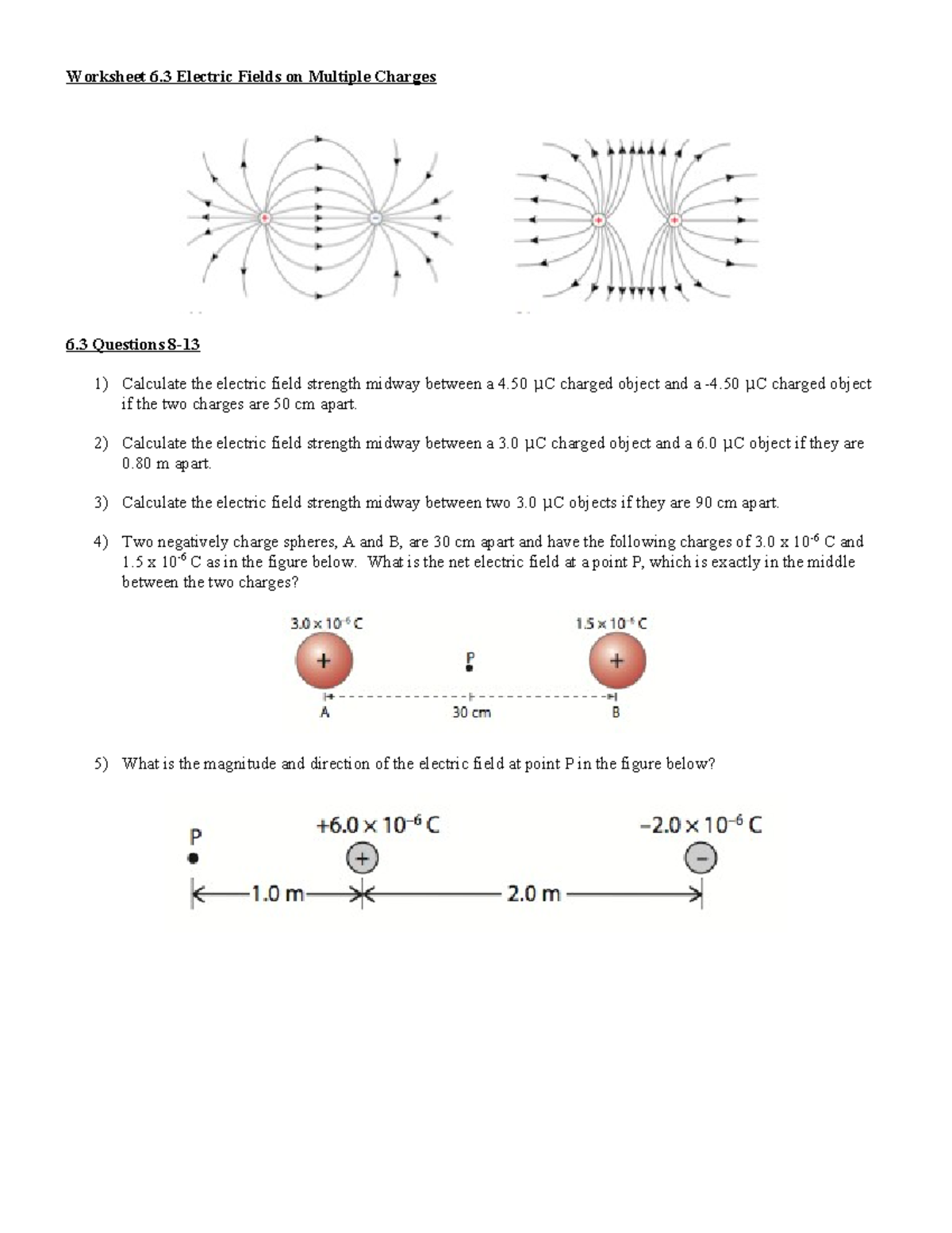 Unit 6 - worksheet - 6 - mjmokhiu - Worksheet 6 Electric Fields on ...