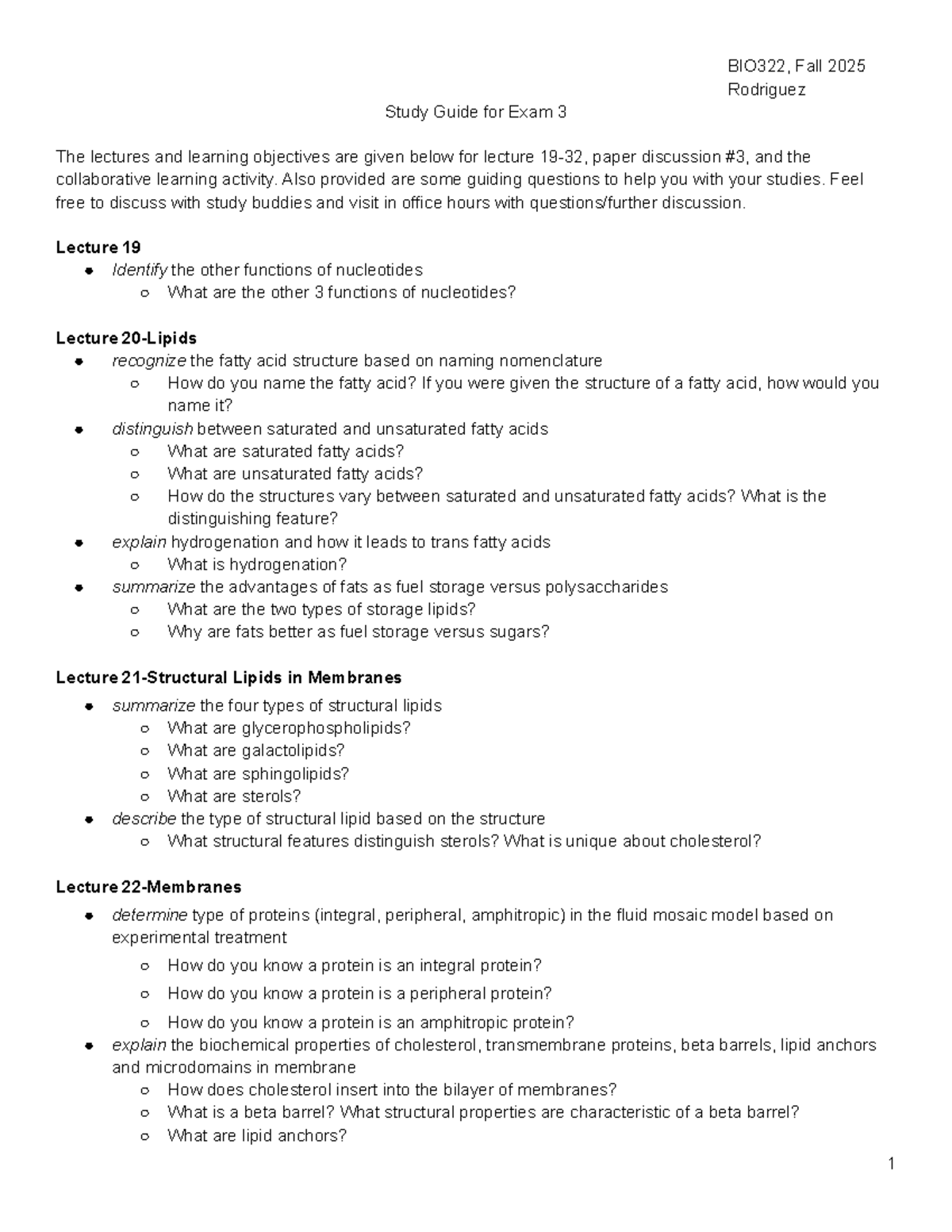 BIO322 Study Guide for Exam 3 - Fall 2025 - Studocu