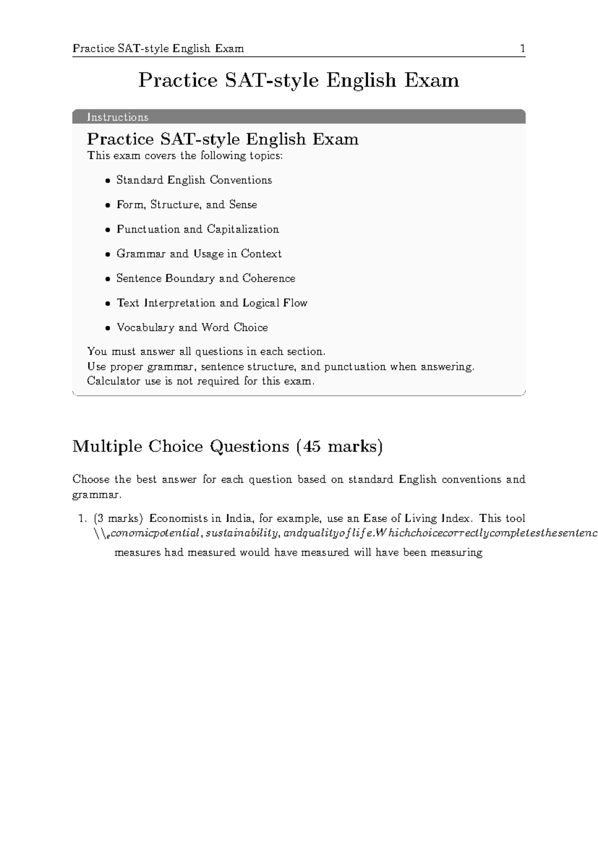 SAT Suite Question Bank, 1-30 R&W Standard English Conventions ...