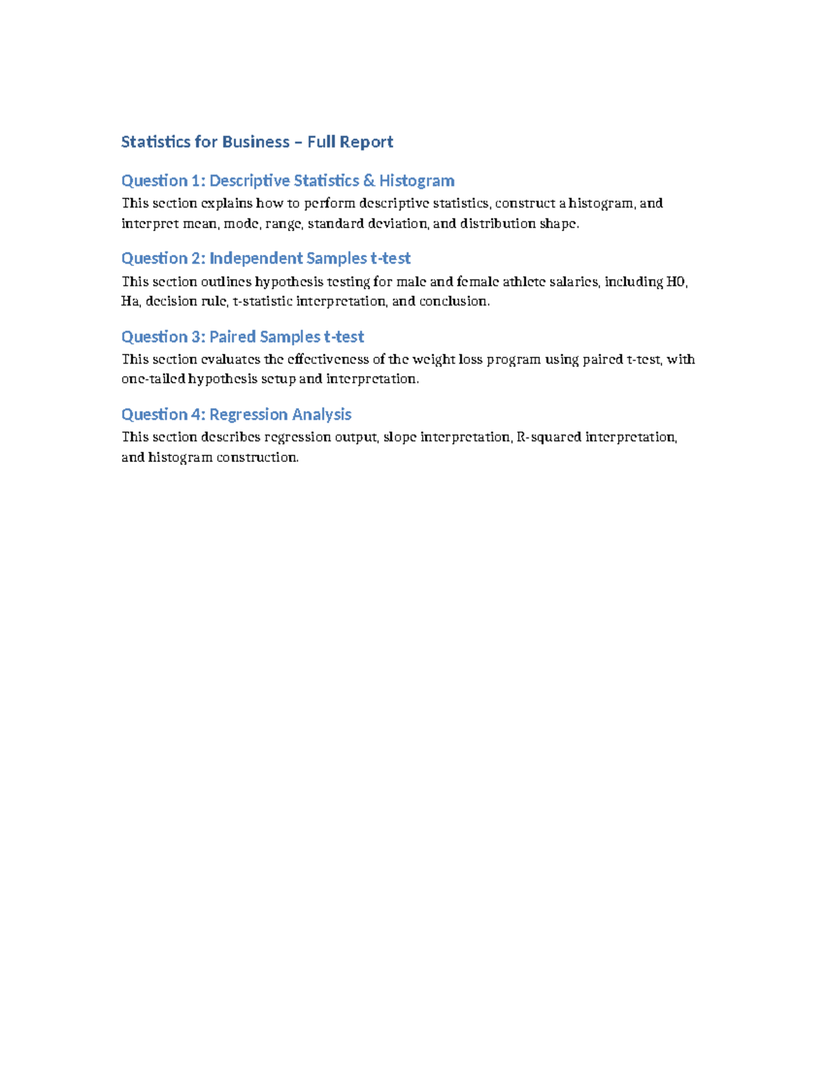 Statistics Project Report - Statistics for Business – Full Report ...