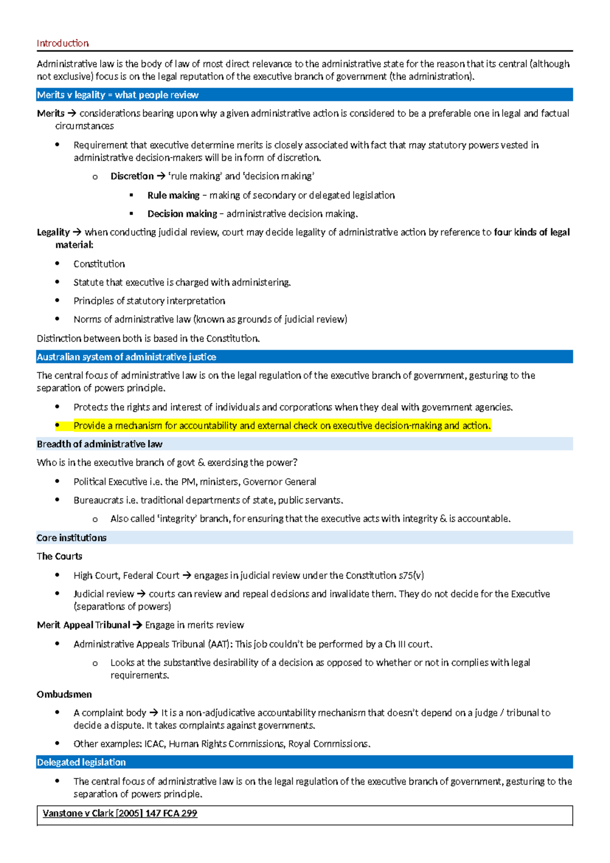 Administrative Law Notes: Key Concepts and Judicial Review (LAW101 ...