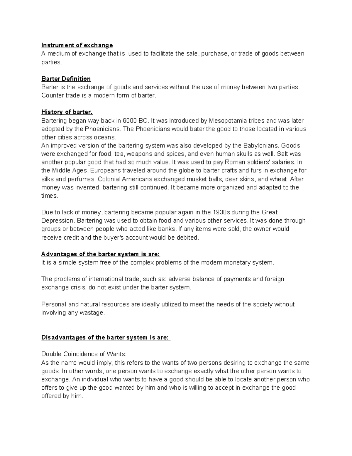 P.O.B Notes: Understanding Barter, Money, and Economic Systems - Studocu