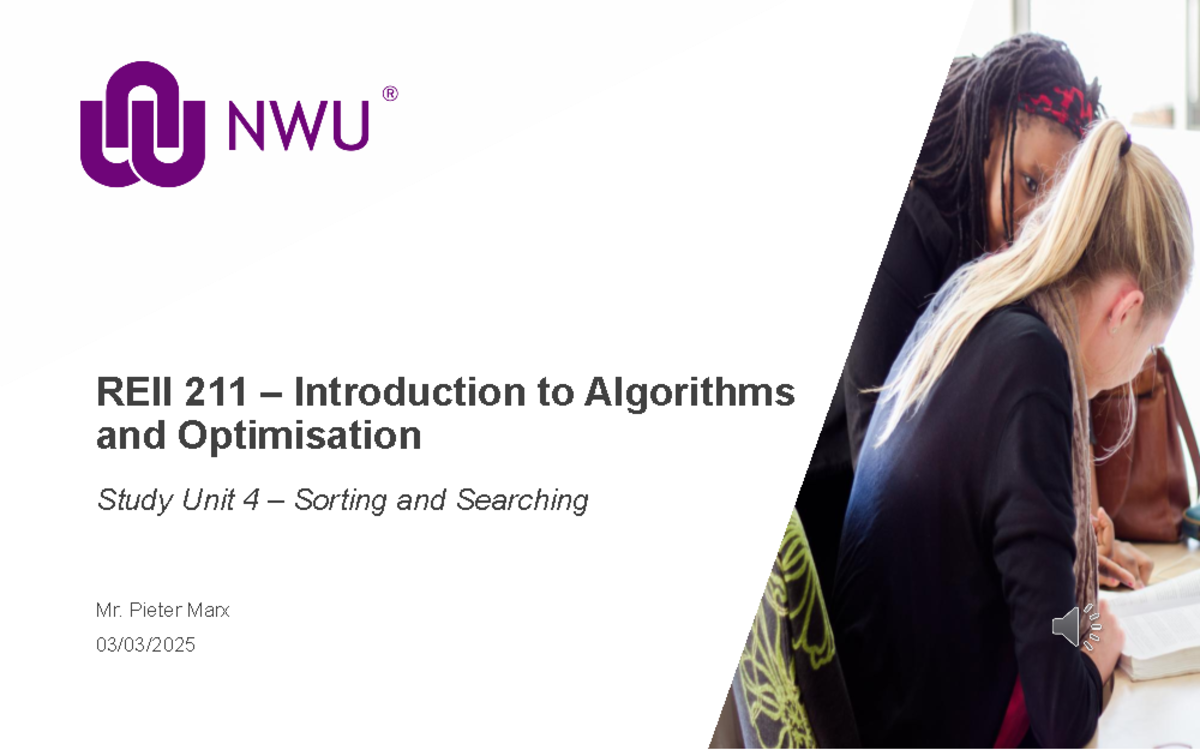 REII 211 Study Unit 4: Sorting and Searching Algorithms - Studocu