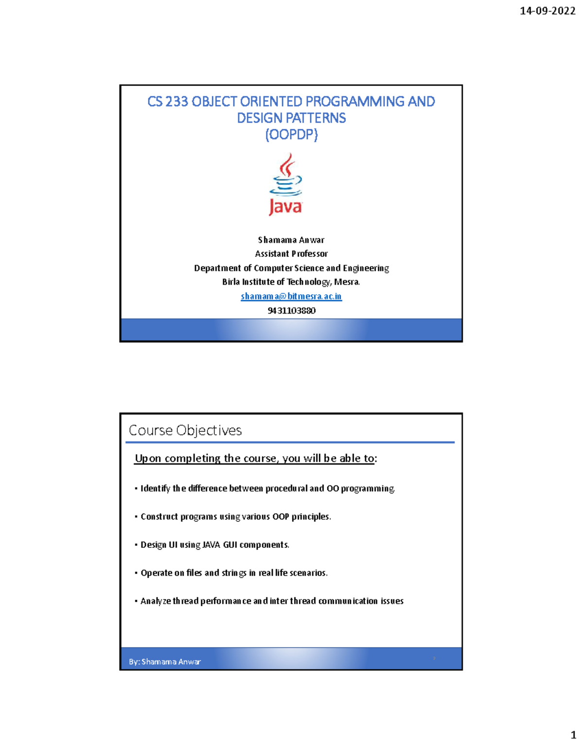 CS233 Module 1: Introduction to OOP Concepts and Java Programming - Studocu