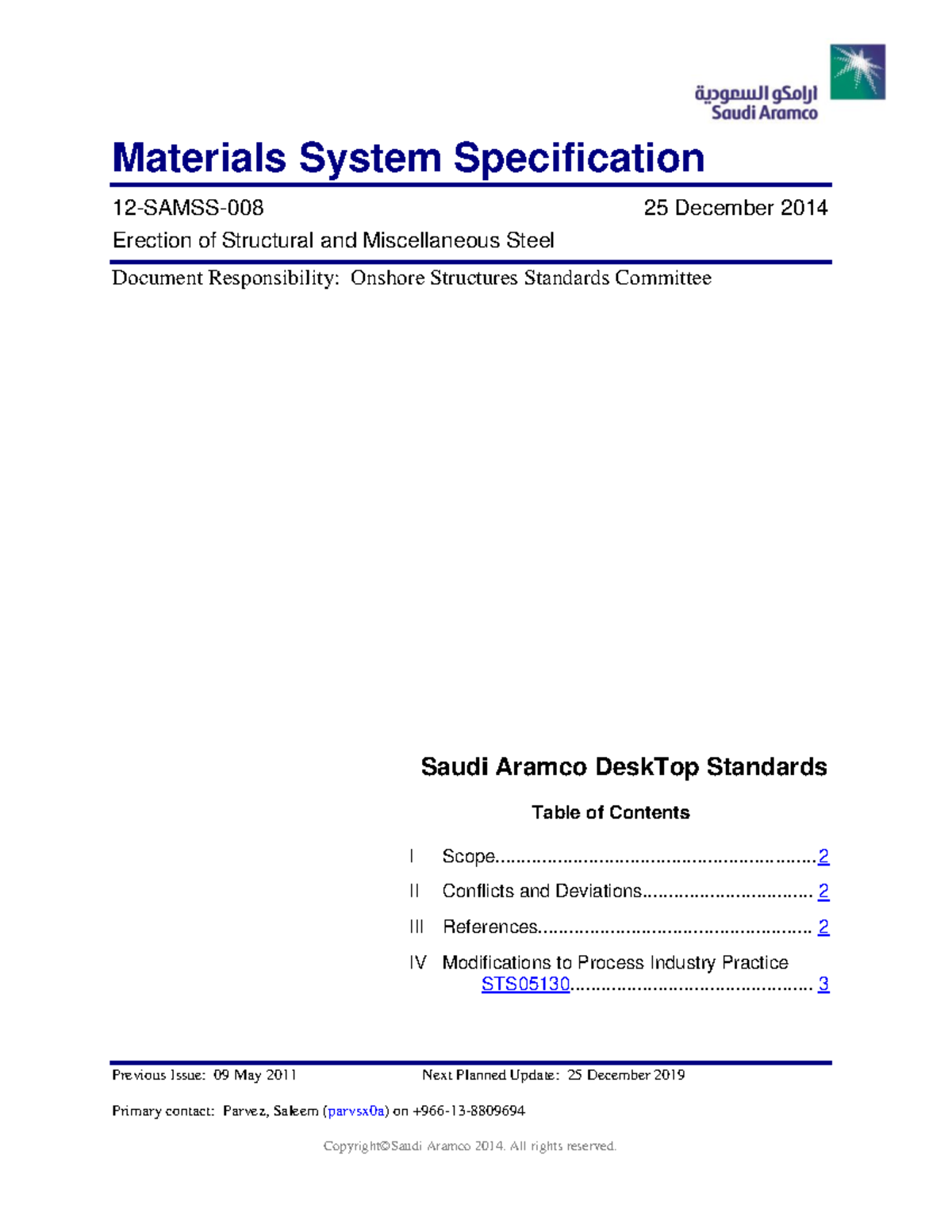 SAMSS 008 - Erection of Structural & Miscellaneous Steel Standards ...