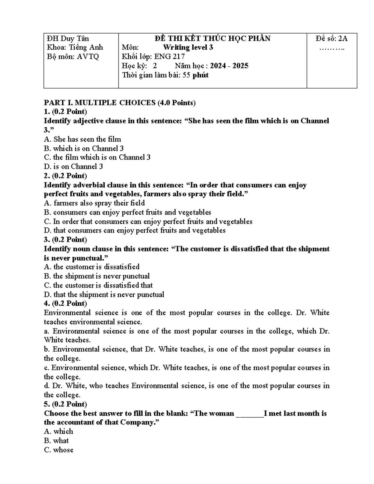 ENG 217 Writing Level 3 - Final Exam Questions and Essay Topics - Studocu