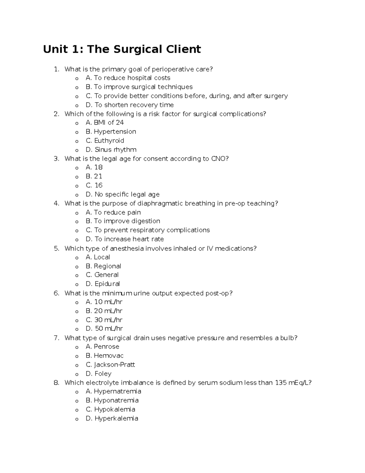 Quiz 1 Review Questions: Surgical & Gastrointestinal Topics - Studocu