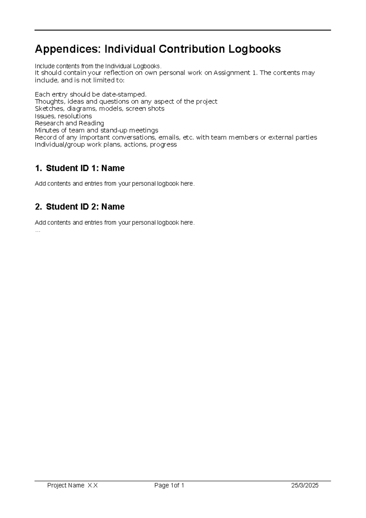 Individual Contribution Logbooks for Project Assignment 1 - Studocu