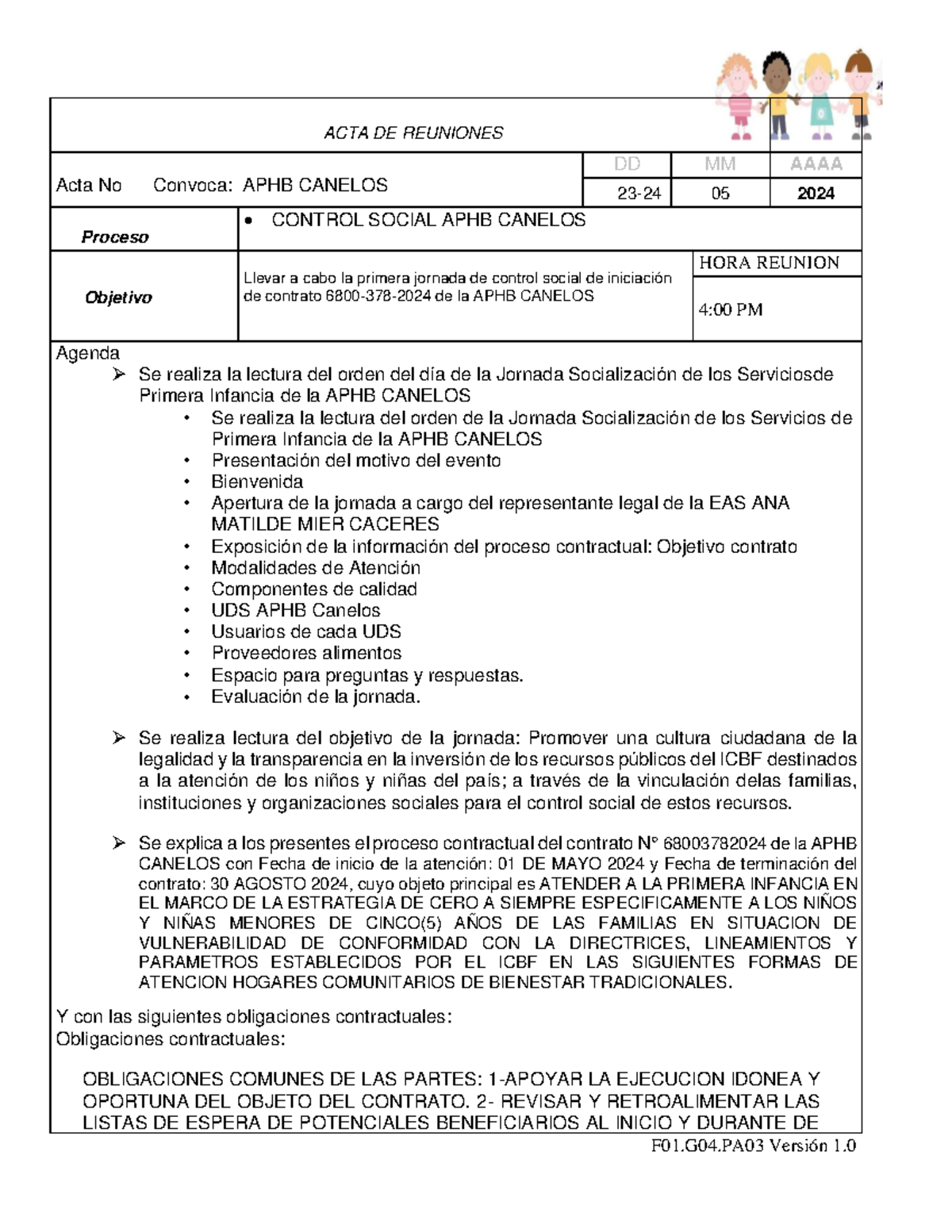 Acta de Control Social APHB Canelos - Proceso 6800-378-2024 - Studocu