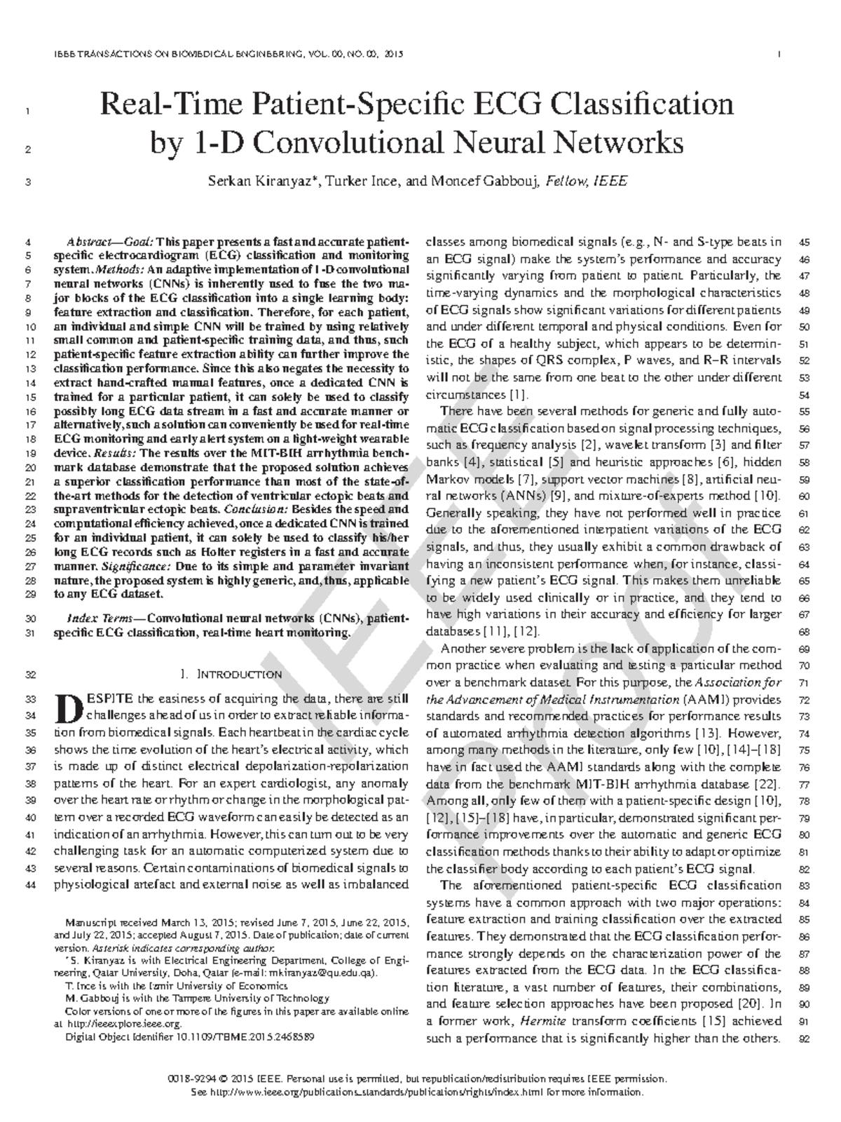 Real-Time Patient-Specific ECG Classification Using 1-D CNNs - Studocu
