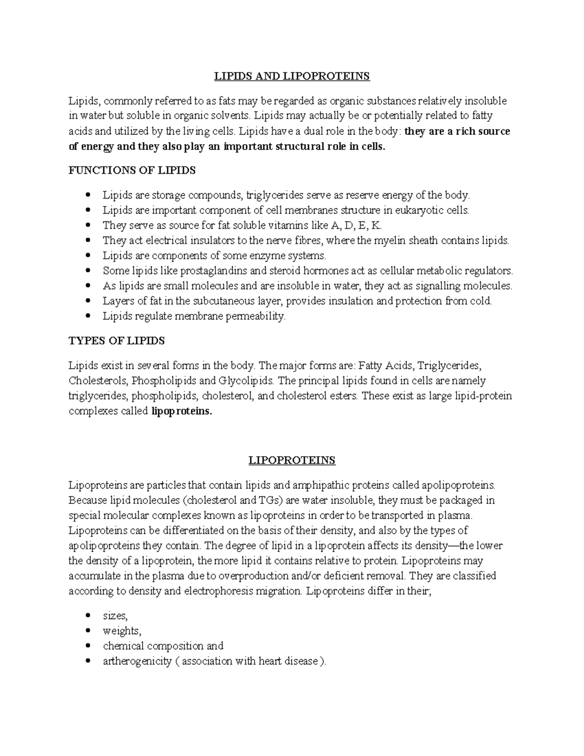 Lipid Metabolism & Disorders: A Comprehensive Study (BIO 202) - Studocu