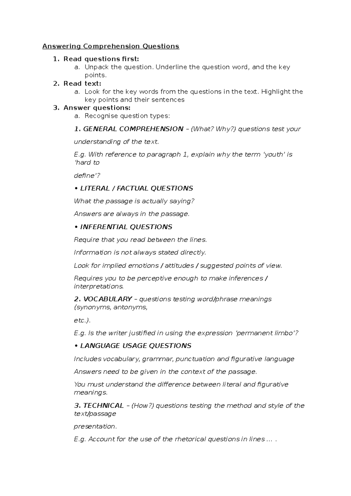 English 101 Final Exam Study Notes: Comprehension Strategies ...