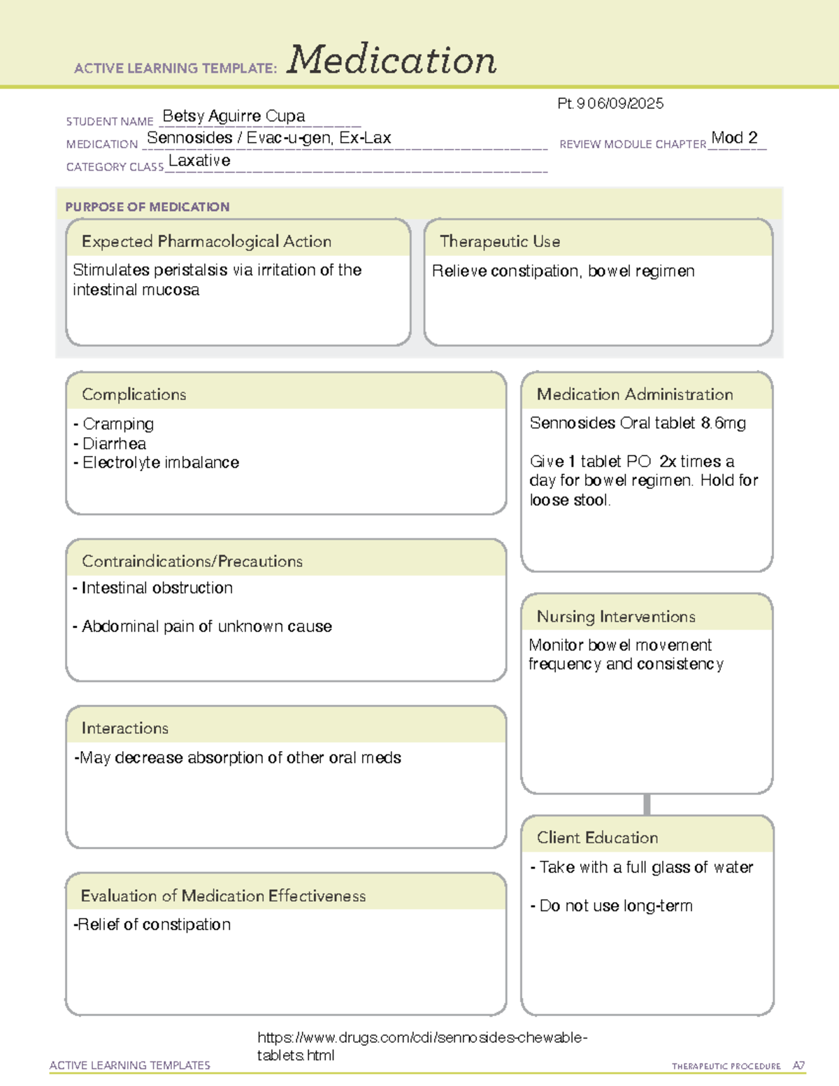 ACTIVE LEARNING TEMPLATE: Medication Pt.10 Senna Review Module - Studocu