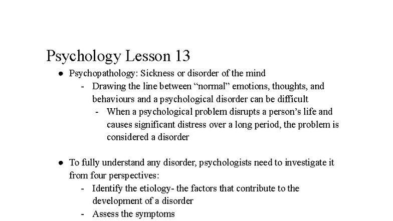 Psychology 101: Lesson 13 - Understanding Psychopathology and Disorders ...