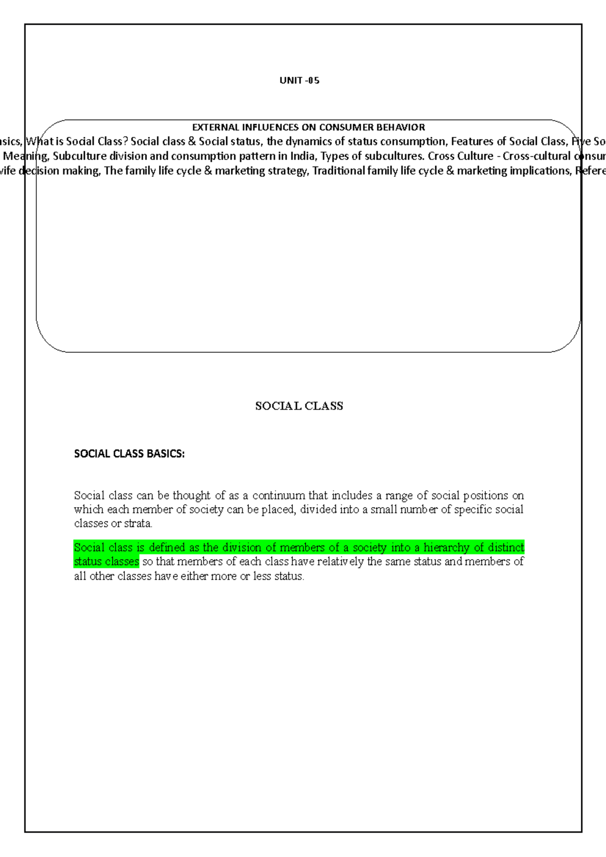 CB Unit 5: Social Class and Cultural Influences on Consumer Behavior ...