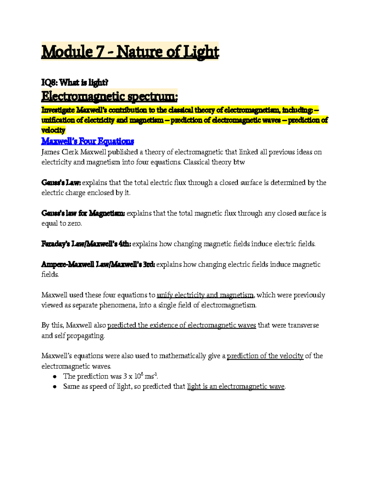 Module 7 - Nature of Light: Electromagnetic Waves & Theories - Studocu