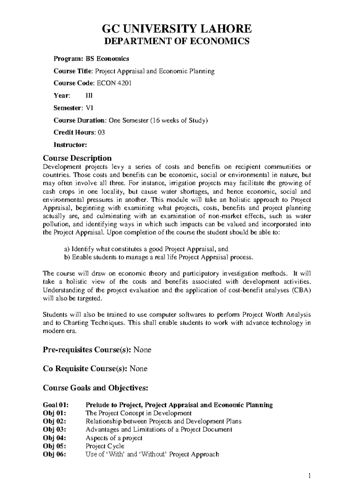 ECON 4201 Project Appraisal & Economic Planning Course Notes - Studocu