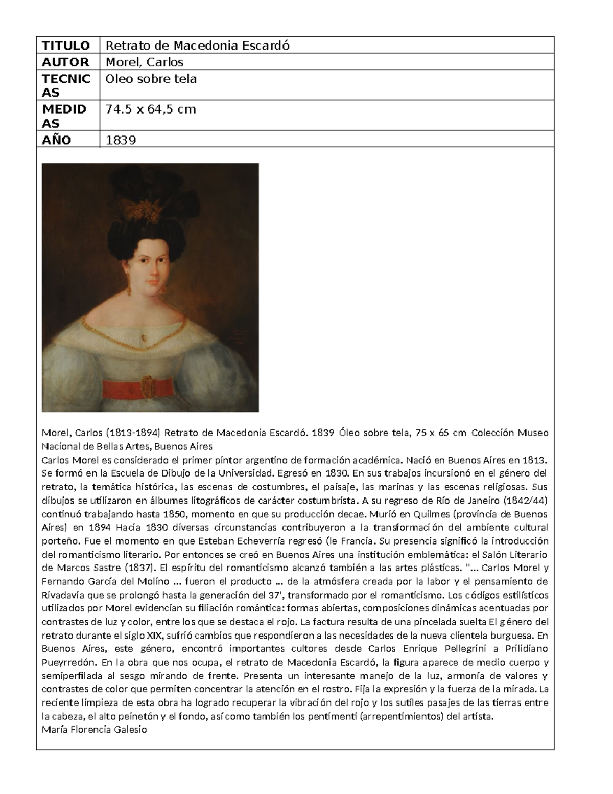 Retrato de Macedonia Escardó por Carlos Morel (1839) - Studocu