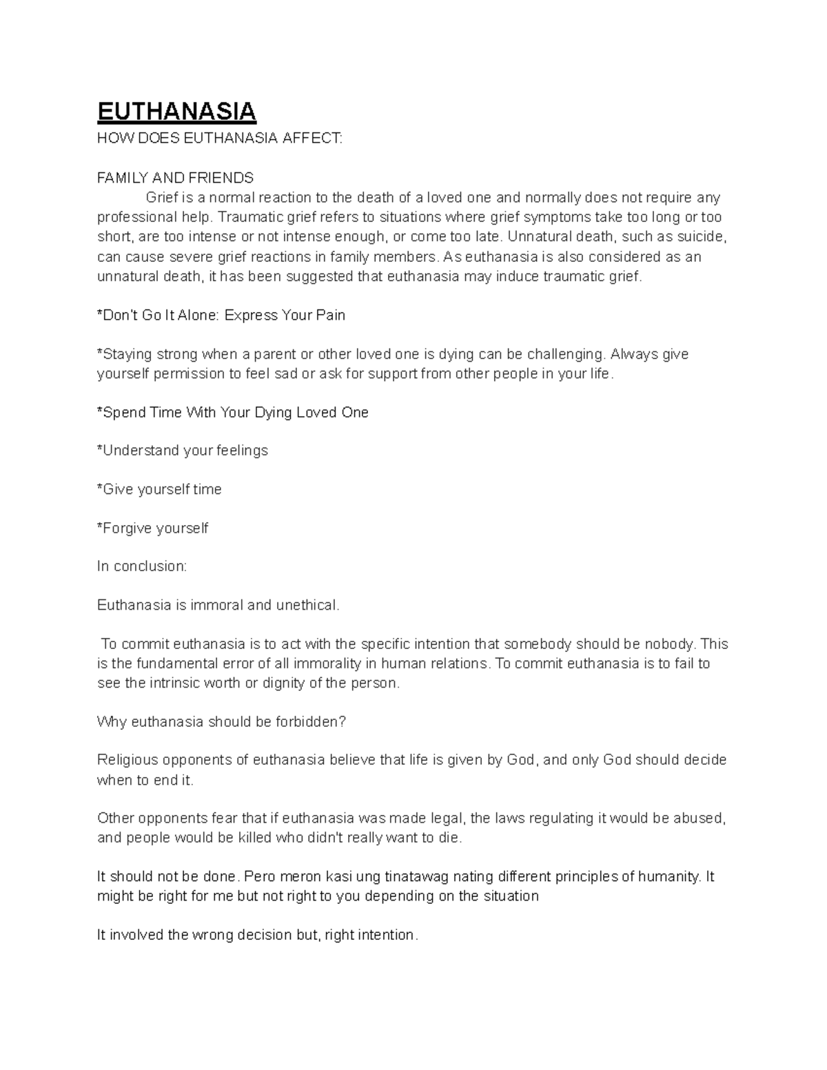 Bioethics report - euthanasia notes - EUTHANASIA HOW DOES EUTHANASIA ...