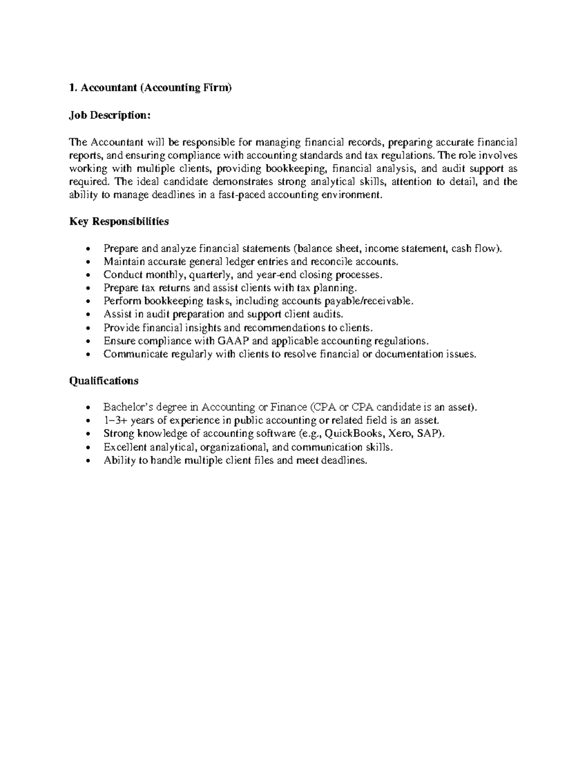 Accounting Firm Job Description: Accountant Role Overview - Studocu