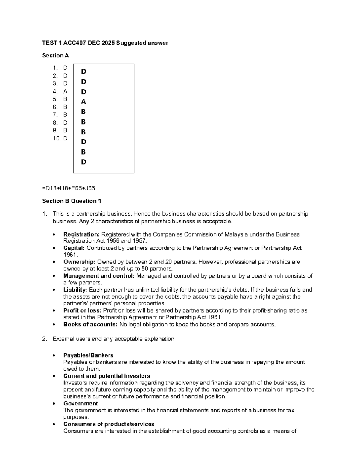 Test 1 Suggested Answers for ACC407 - Dec 2025 - Studocu