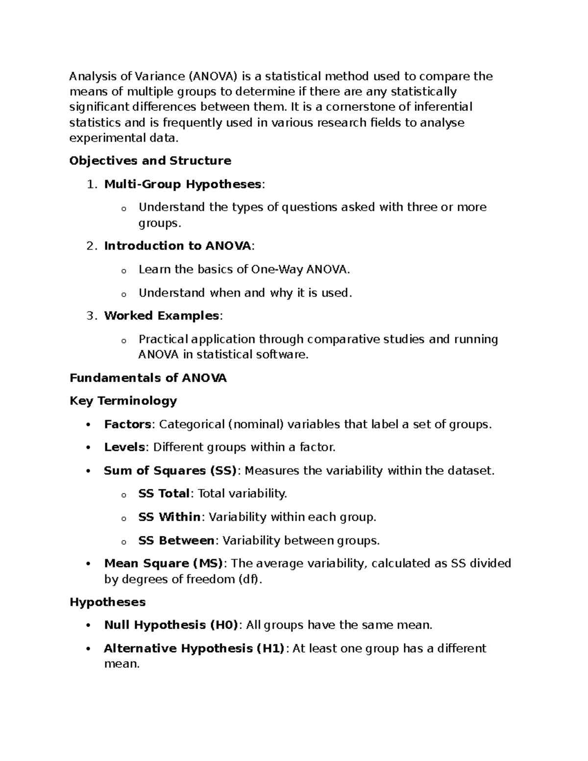 Week 8 - ANOVA: Understanding Variance Analysis in Statistics - Studocu