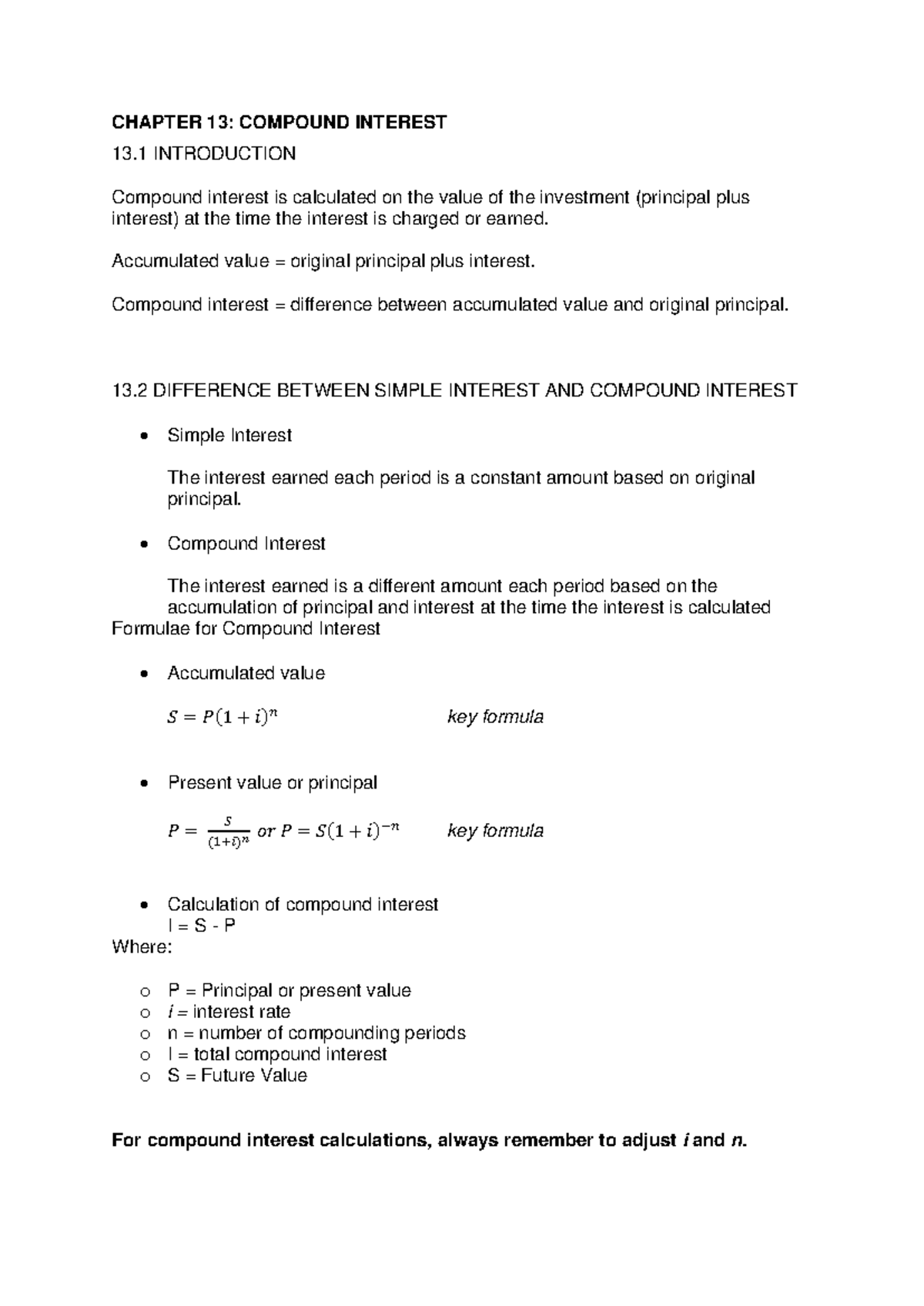 Compound Interest Notes for DPFP20 - Business Math Chapter 13 - Studocu