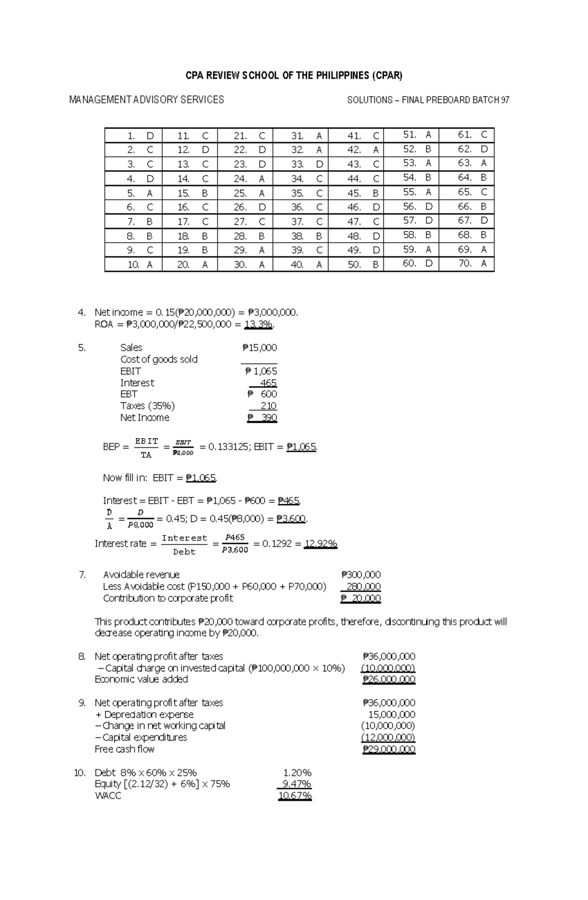 CPAR B97 MANAGEMENT ADVISORY SERVICES FINAL PREBOARD SOLUTIONS - Studocu