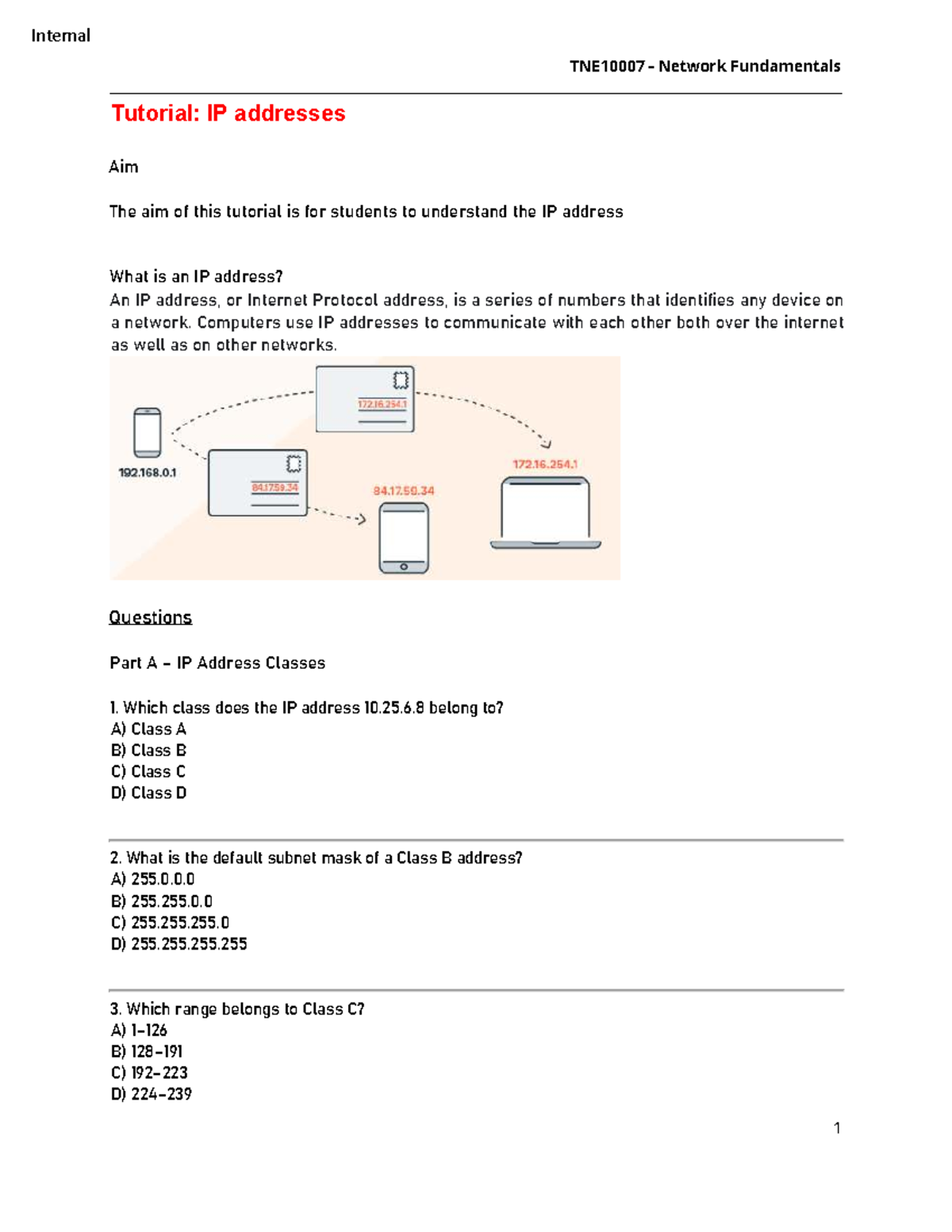 TNE10007 Internal Network Fundamentals: IP Address Tutorial - Studocu