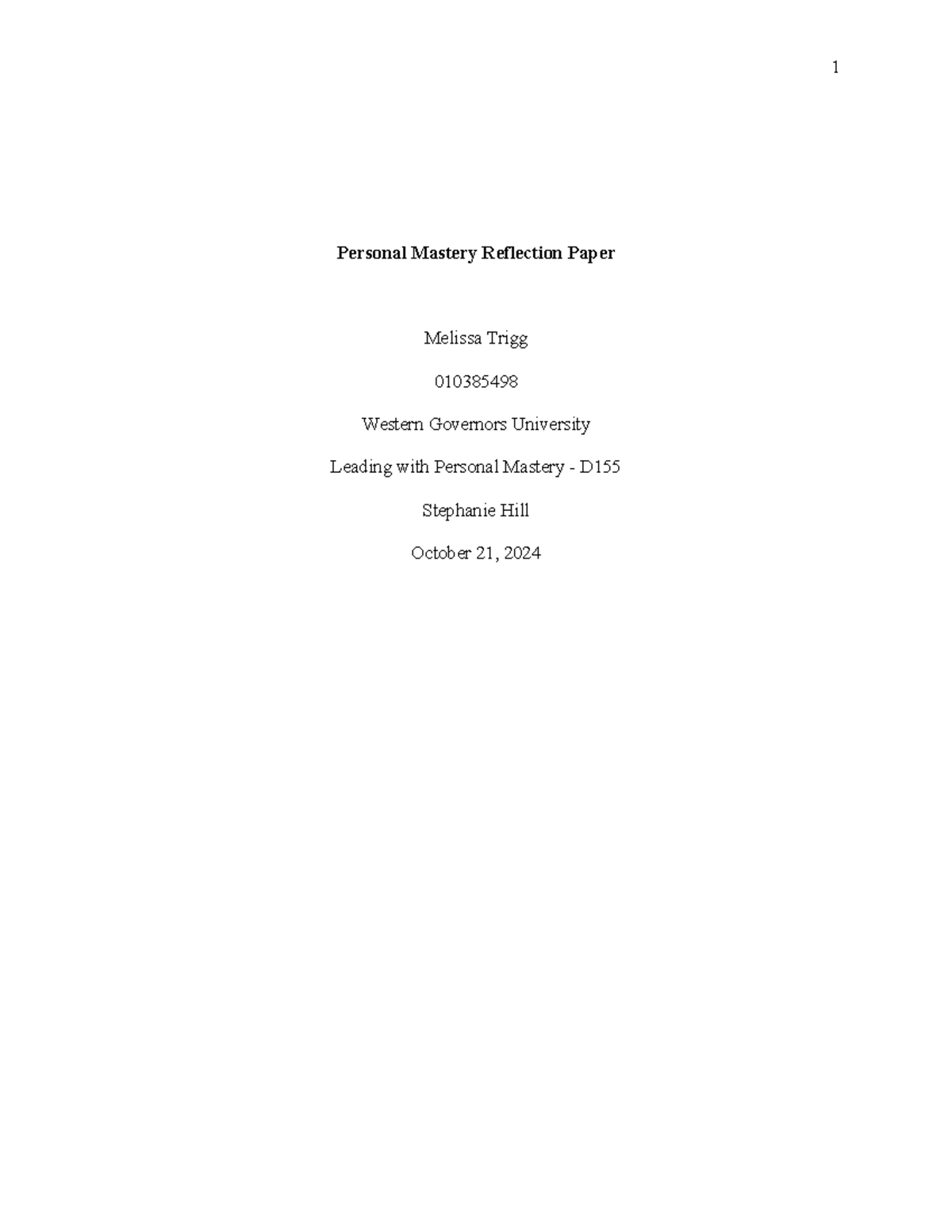 Personal Mastery Reflection Paper - I am also getting excited about my ...