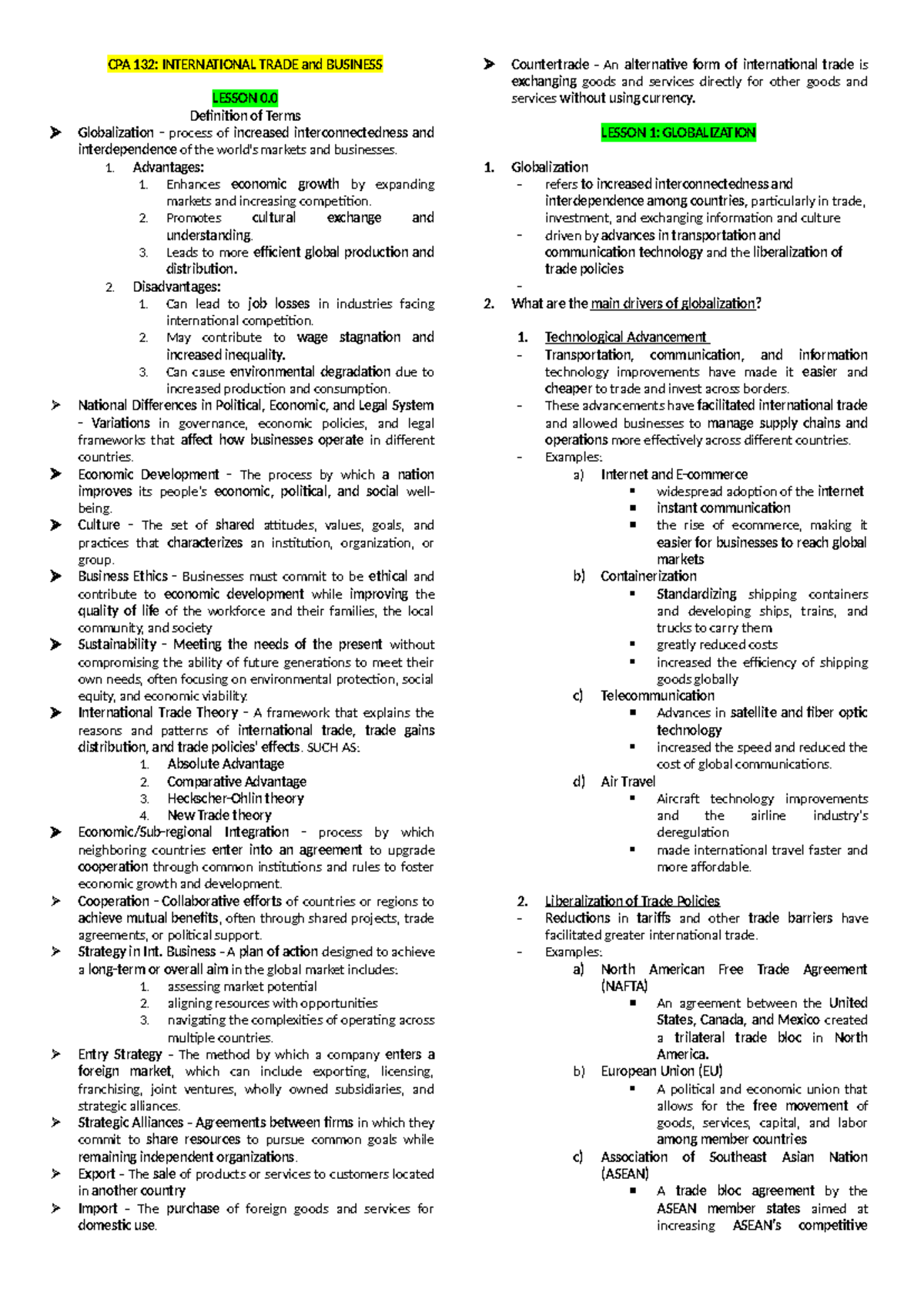 IBT-1-5: Lesson Notes on International Trade and Business Concepts ...