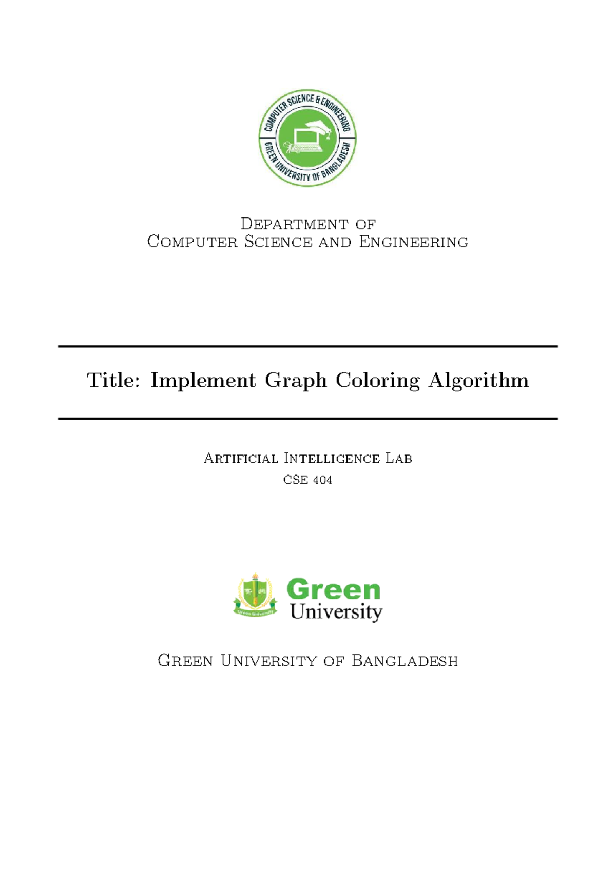 CSE 404 Lab: Implementing Graph Coloring Algorithm in AI - Studocu