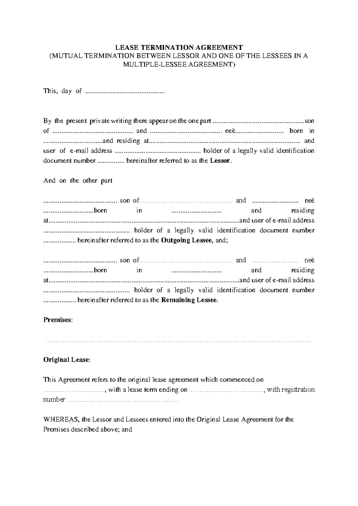 LEASE TERMINATION AGREEMENT: MUTUAL RELEASE OF LESSEES - Studocu