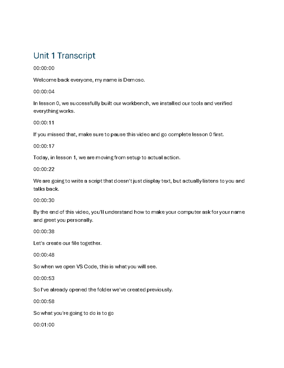 Unit 1 Transcript: Intro to Python Coding Basics - Studocu
