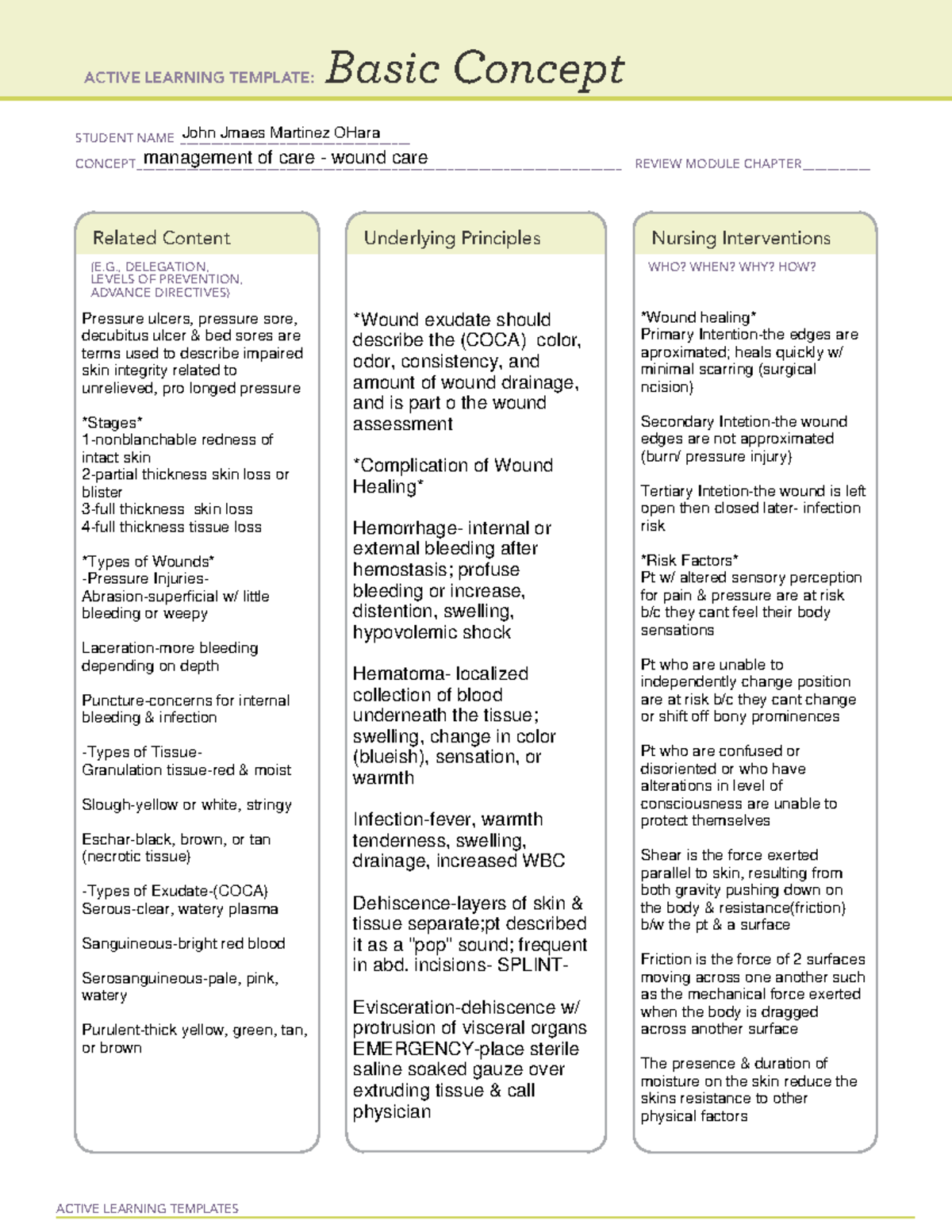 Active Learning Template: Basic Concept & Nursing Interventions - Studocu