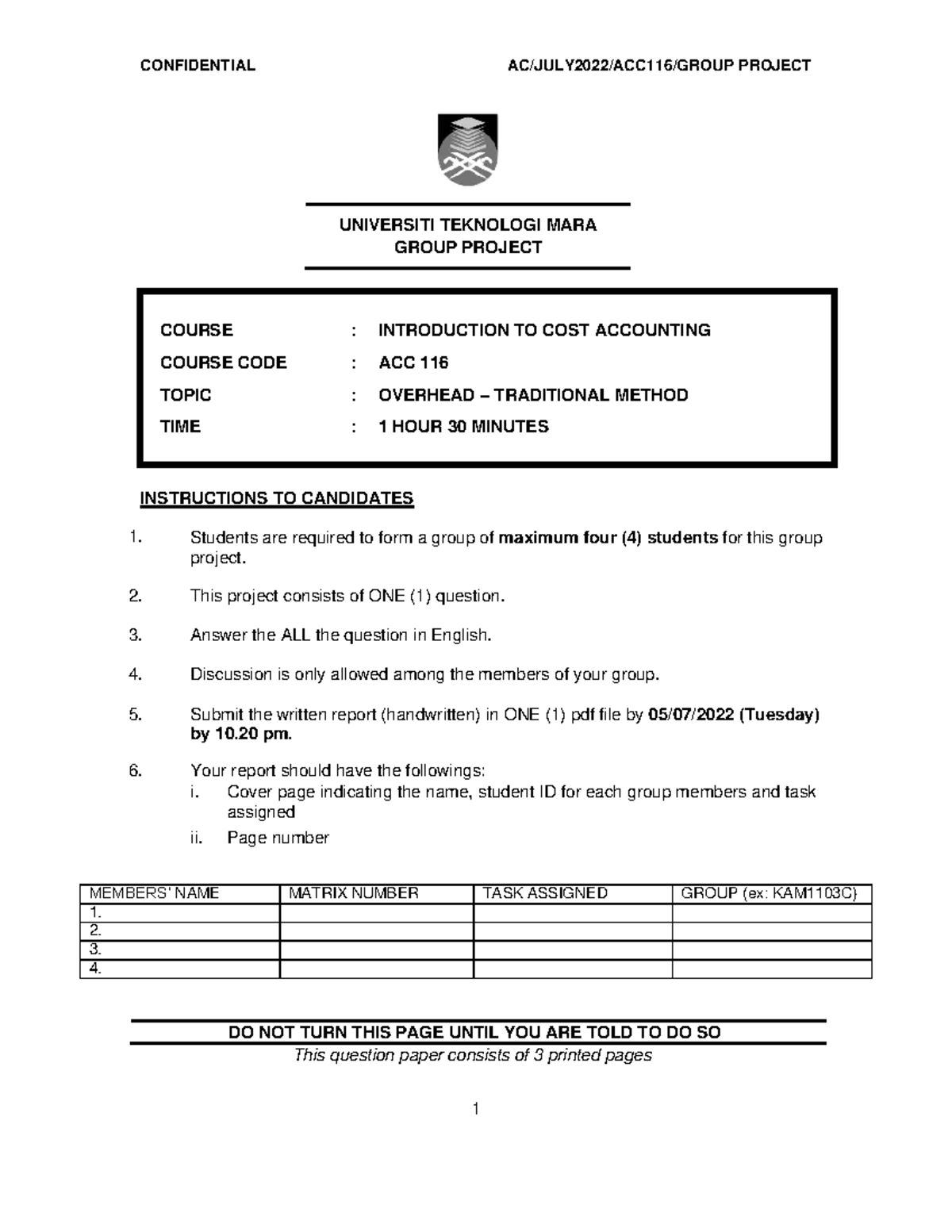 ACC 116 Group Project - Overhead Traditional Method Analysis - Studocu