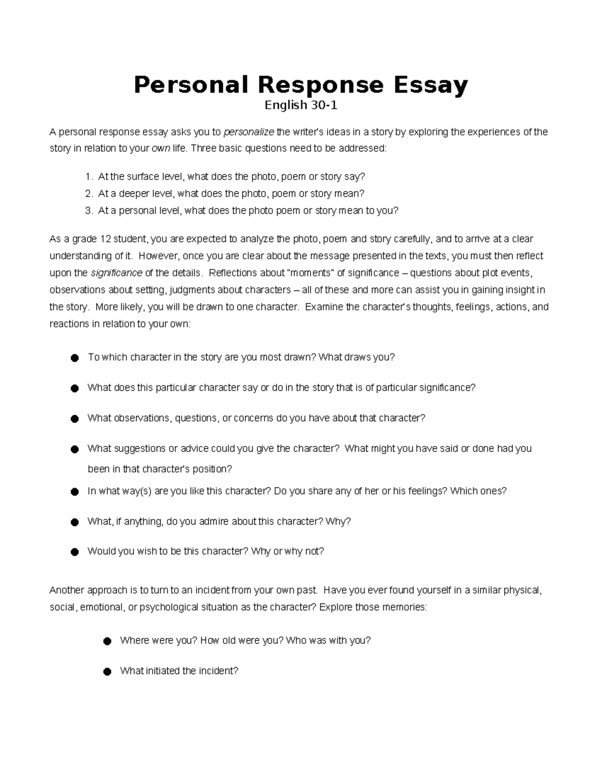 ENG 12: Guide to Crafting an Effective Personal Response to Texts - Studocu